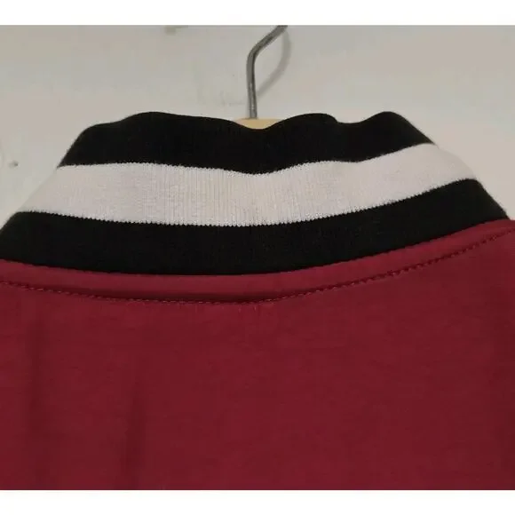 True Religion Bomber Snap Button Varsity Jacket Black Red Size Medium EUC - Picture 11 of 11